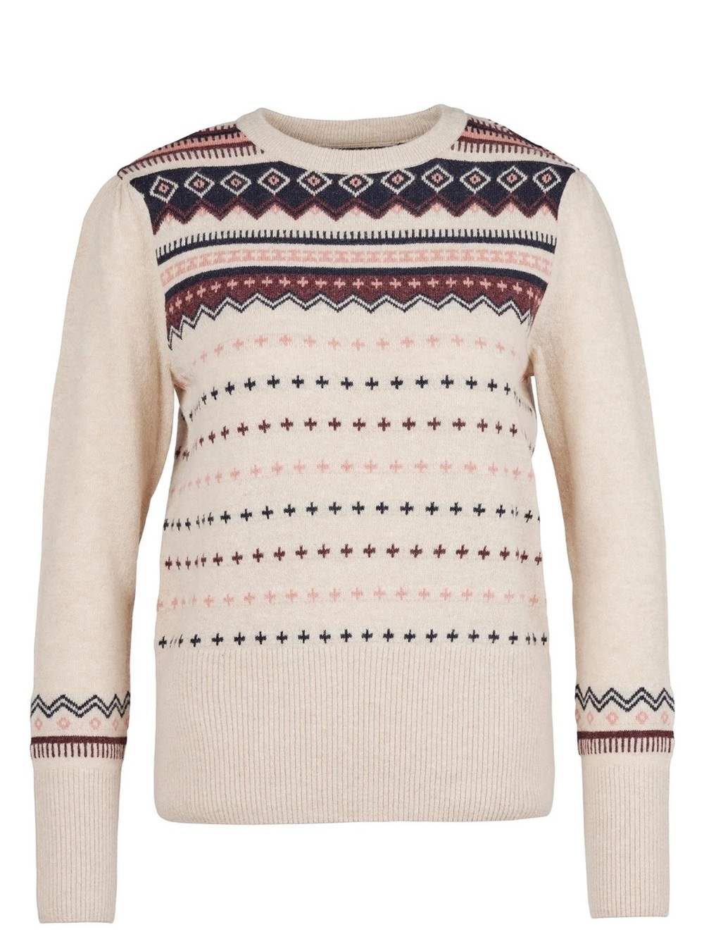 Barbour Womens Birch Knit Sweater US 6 Wool Blend Fair Isle Oatmeal - Picture 3 of 16